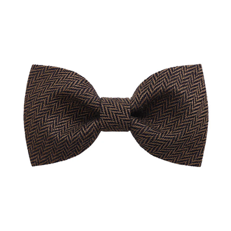 Men's Coffee Herringbone Pattern Woolen Bow Tie