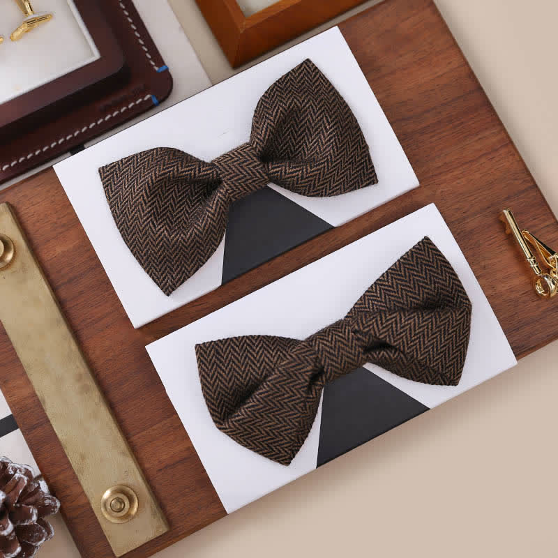 Men's Coffee Herringbone Pattern Woolen Bow Tie - Image 2