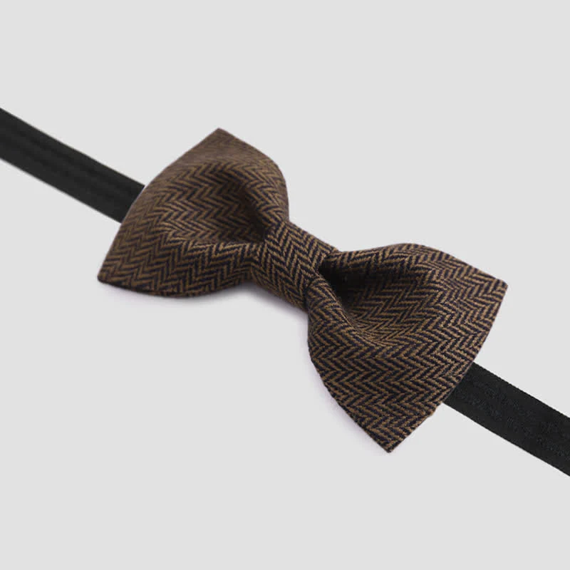 Men's Coffee Herringbone Pattern Woolen Bow Tie - Image 5