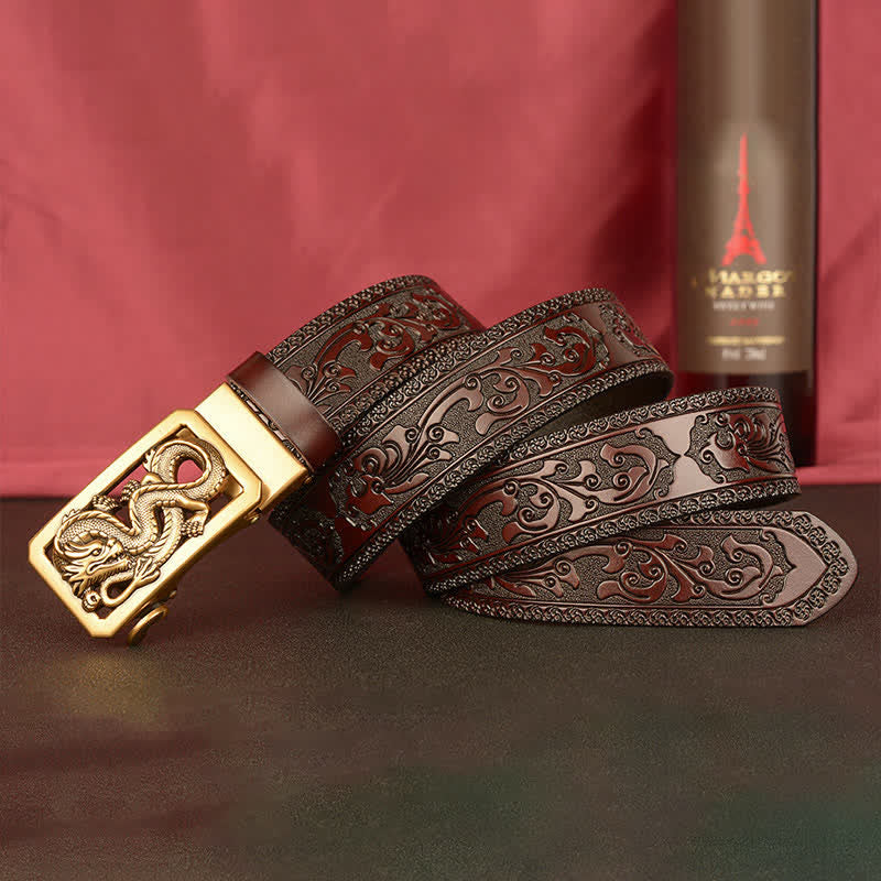 Men's Coiling Dragon Embossing Leather Belt - Image 4