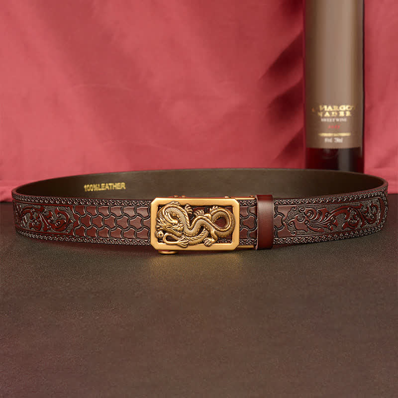 Men's Coiling Dragon Embossing Leather Belt - Image 5