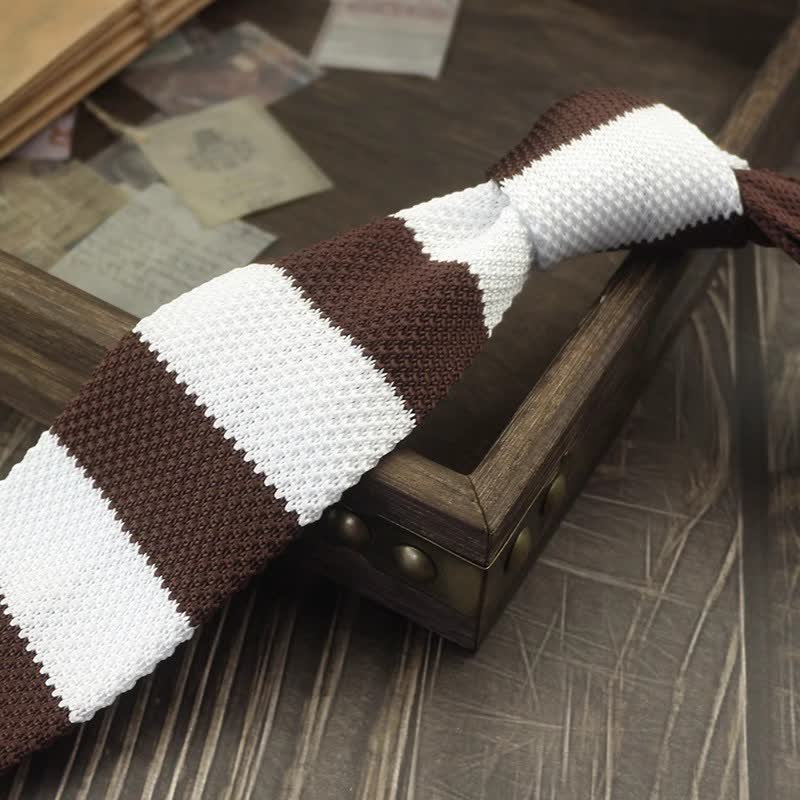 Men's Color Block Pattern Striped Knitted Necktie - Image 14