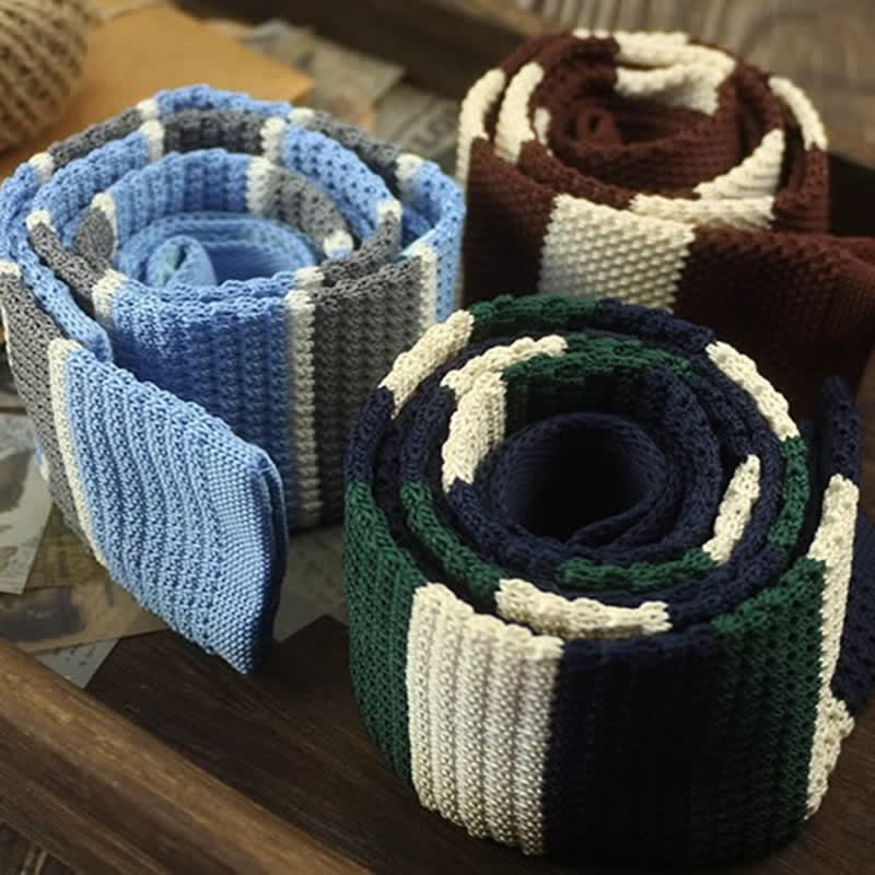 Men's Color Block Pattern Striped Knitted Necktie - Image 4