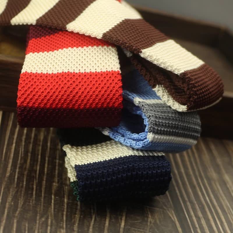 Men's Color Block Pattern Striped Knitted Necktie - Image 5