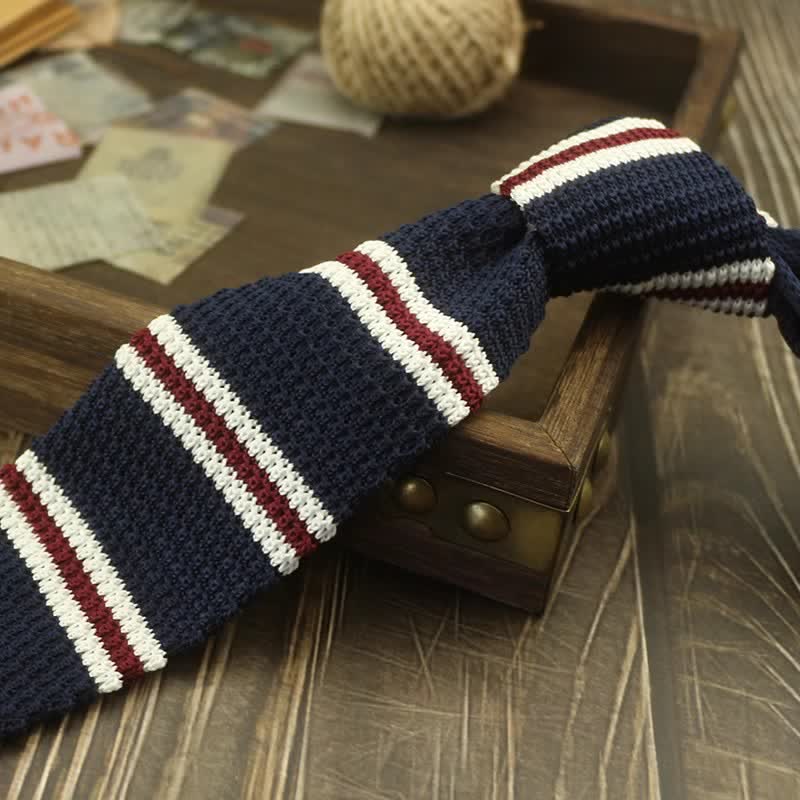 Men's Color Block Pattern Striped Knitted Necktie - Image 6