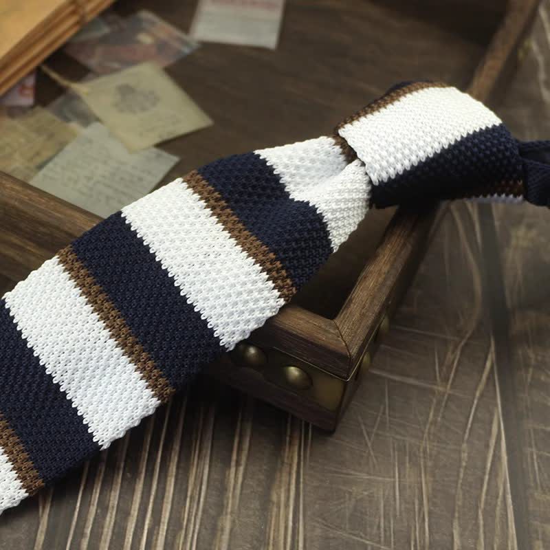 Men's Color Block Pattern Striped Knitted Necktie - Image 7