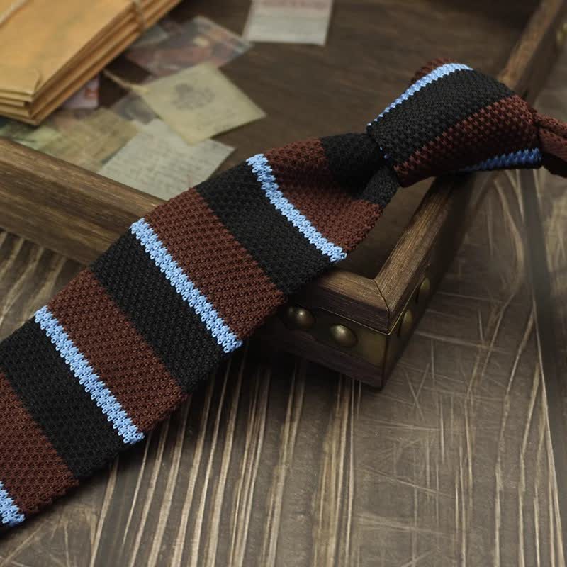 Men's Color Block Pattern Striped Knitted Necktie - Image 9
