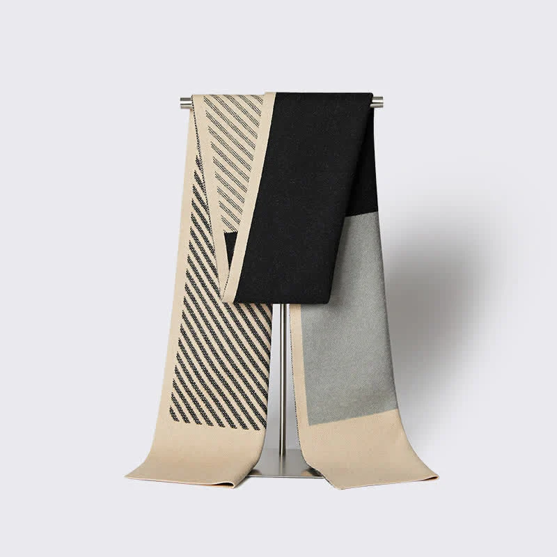 Men's Color Contrast Striped Pure Wool Scarf - Image 10