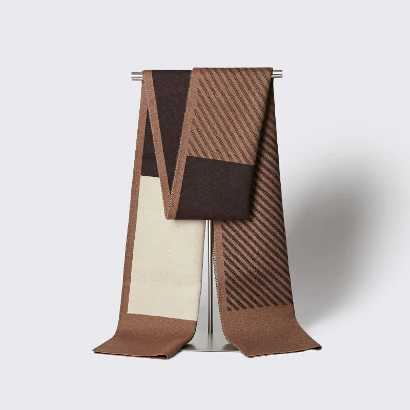 Men's Color Contrast Striped Pure Wool Scarf - Image 2