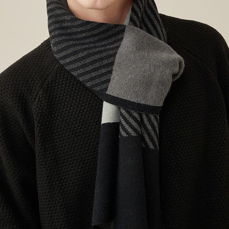 Men's Color Contrast Striped Pure Wool Scarf - Image 8