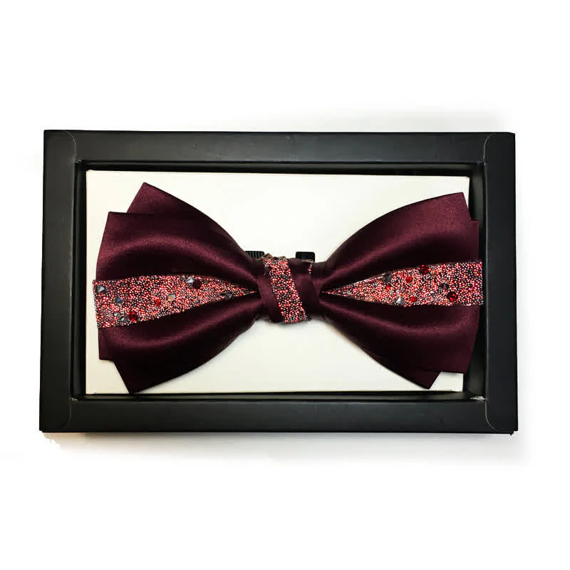 Men's Color of Red Rhinestone Bow Tie Pocket Square - Image 2