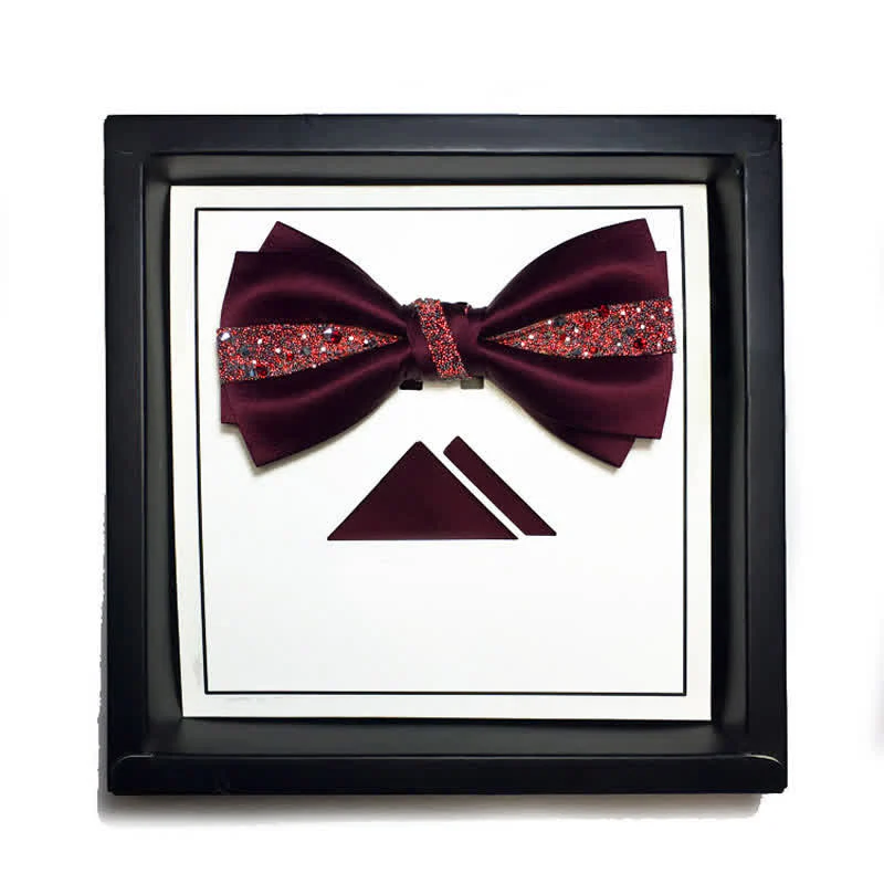 Men's Color of Red Rhinestone Bow Tie Pocket Square - Image 5