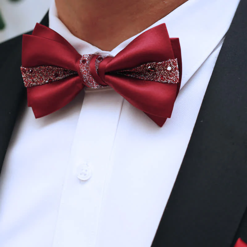 Men's Color of Red Rhinestone Bow Tie Pocket Square - Image 6