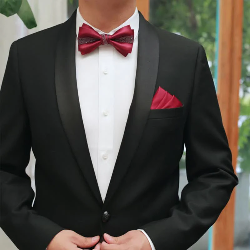 Men's Color of Red Rhinestone Bow Tie Pocket Square - Image 8