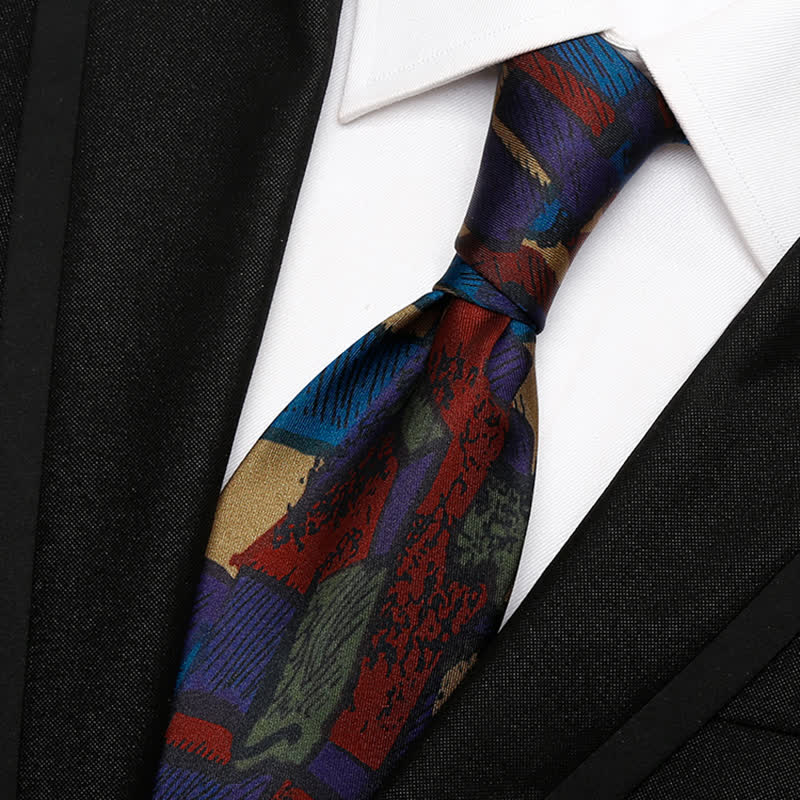 Men's Colored Maze Design Oil Painting Necktie - Image 3