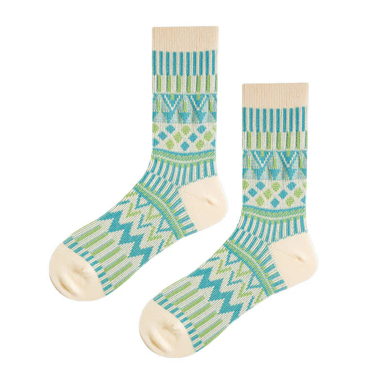 Colored Tribal-Like Pattern Cotton Socks - Image 15