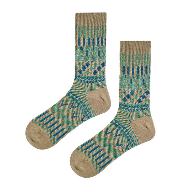 Colored Tribal-Like Pattern Cotton Socks - Image 17