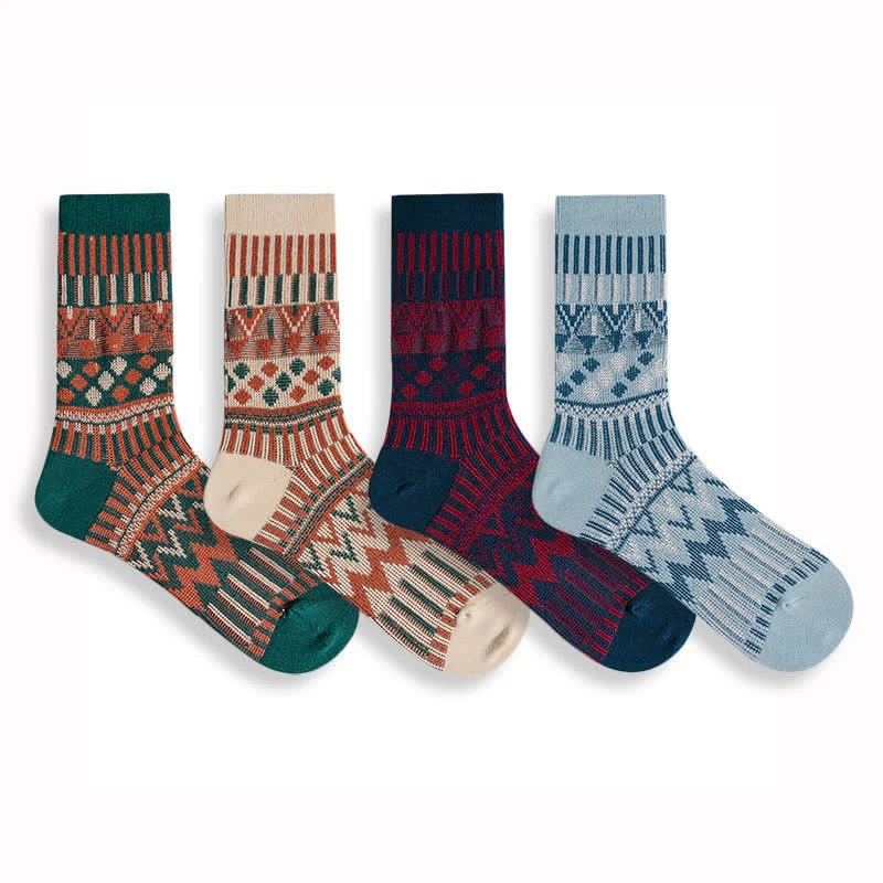 Colored Tribal-Like Pattern Cotton Socks - Image 2