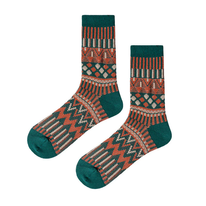 Colored Tribal-Like Pattern Cotton Socks - Image 3