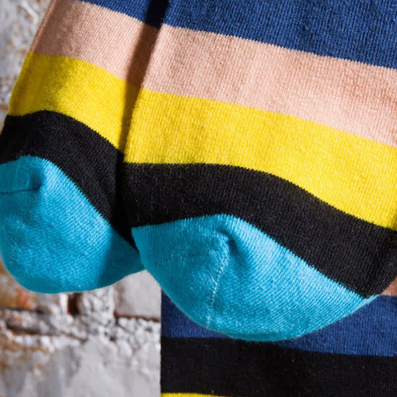 Men's Colorful Rainbow Striped Cotton Crew Socks - Image 8