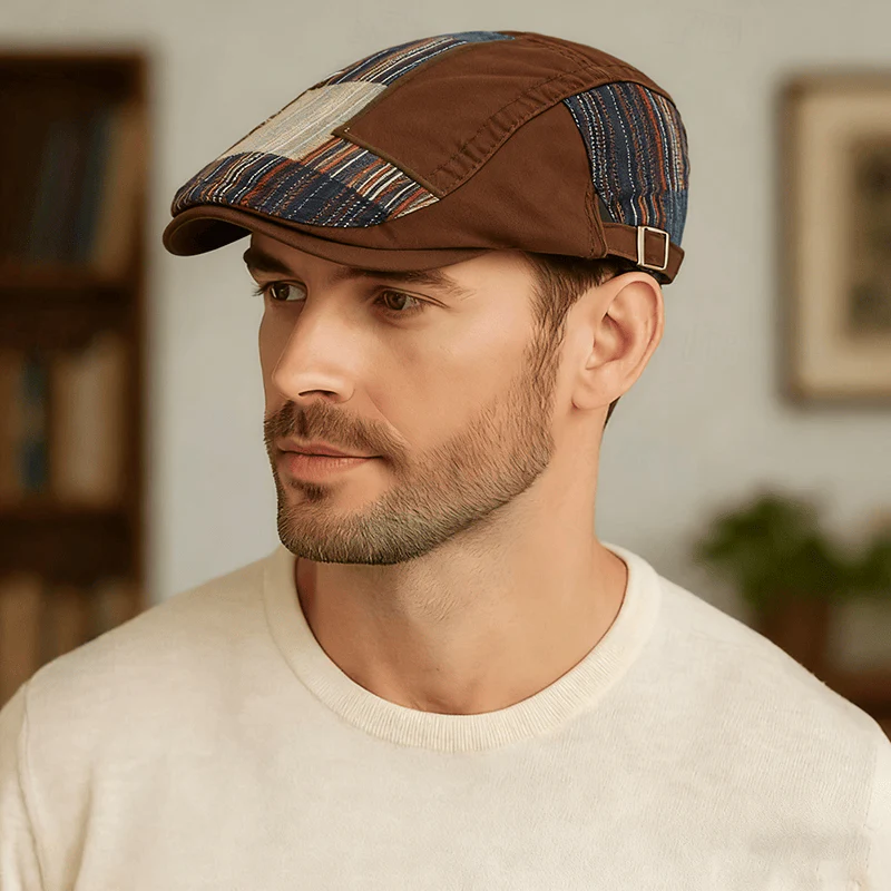 Men's Colorful Retro Patchwork Winter Beret Hat