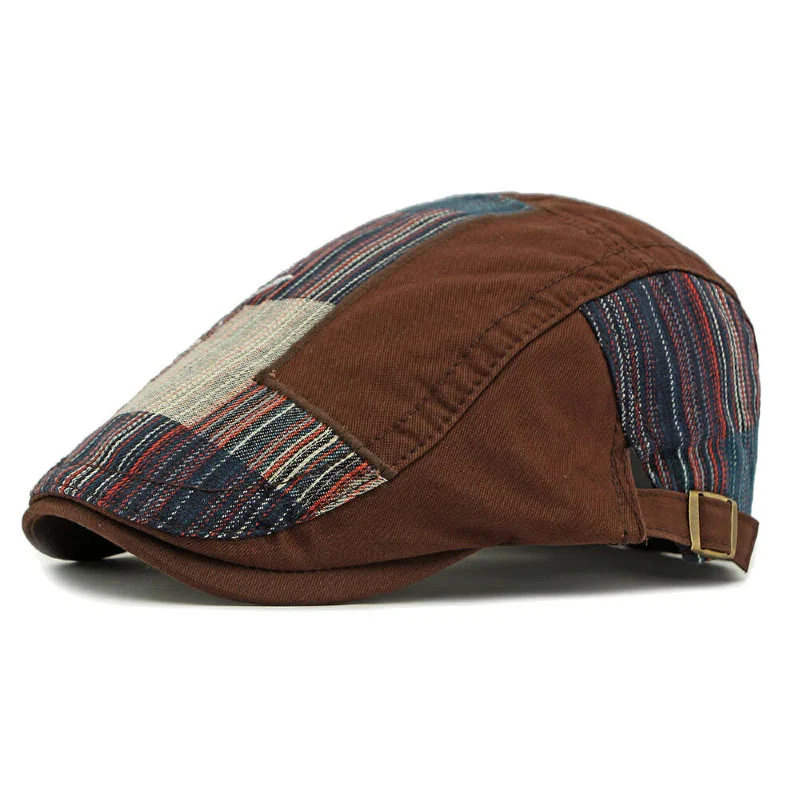Men's Colorful Retro Patchwork Winter Beret Hat - Image 2