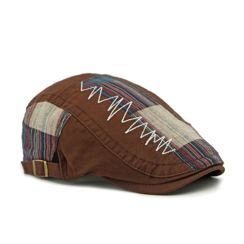 Men's Colorful Retro Patchwork Winter Beret Hat - Image 3