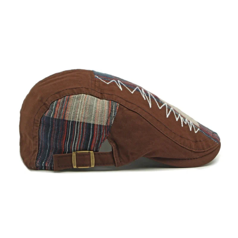 Men's Colorful Retro Patchwork Winter Beret Hat - Image 4
