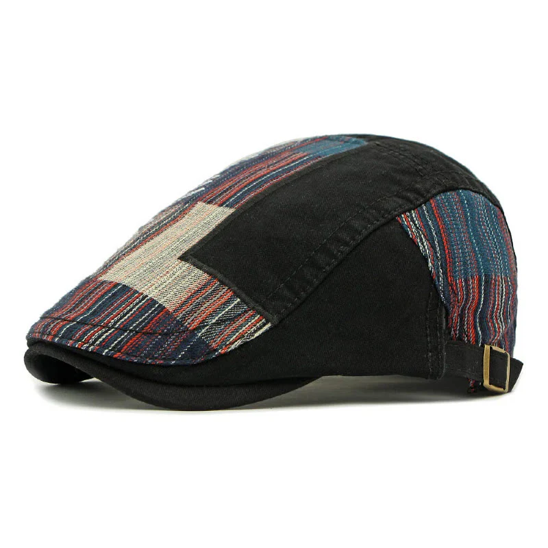 Men's Colorful Retro Patchwork Winter Beret Hat - Image 5