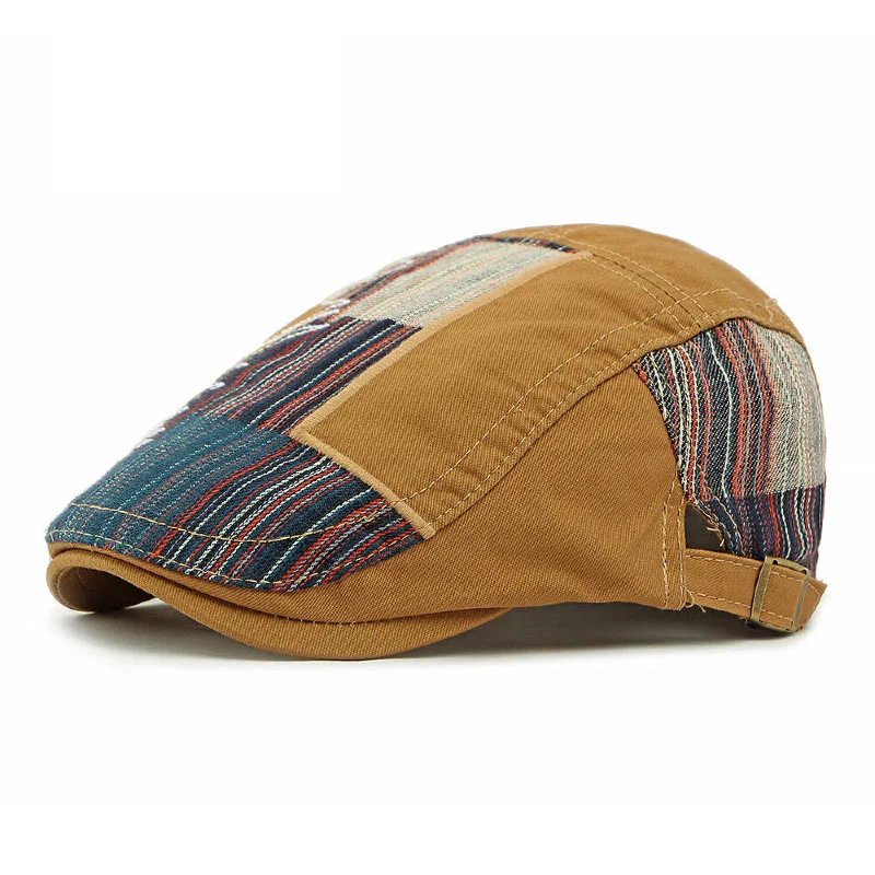 Men's Colorful Retro Patchwork Winter Beret Hat - Image 7