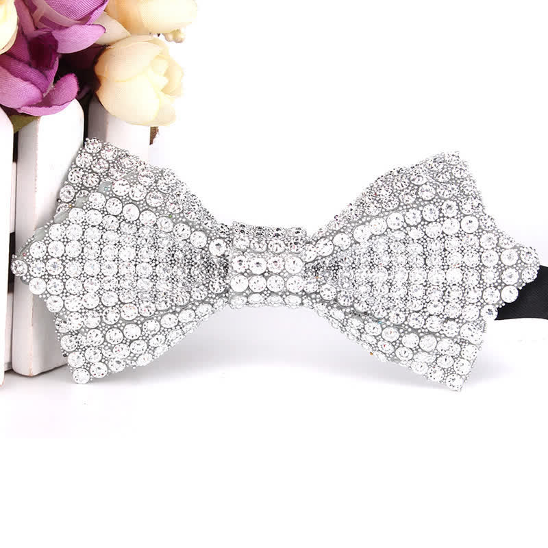 Men's Colorful Rhinestones Sequin Shining Pointed Bow Tie - Image 15