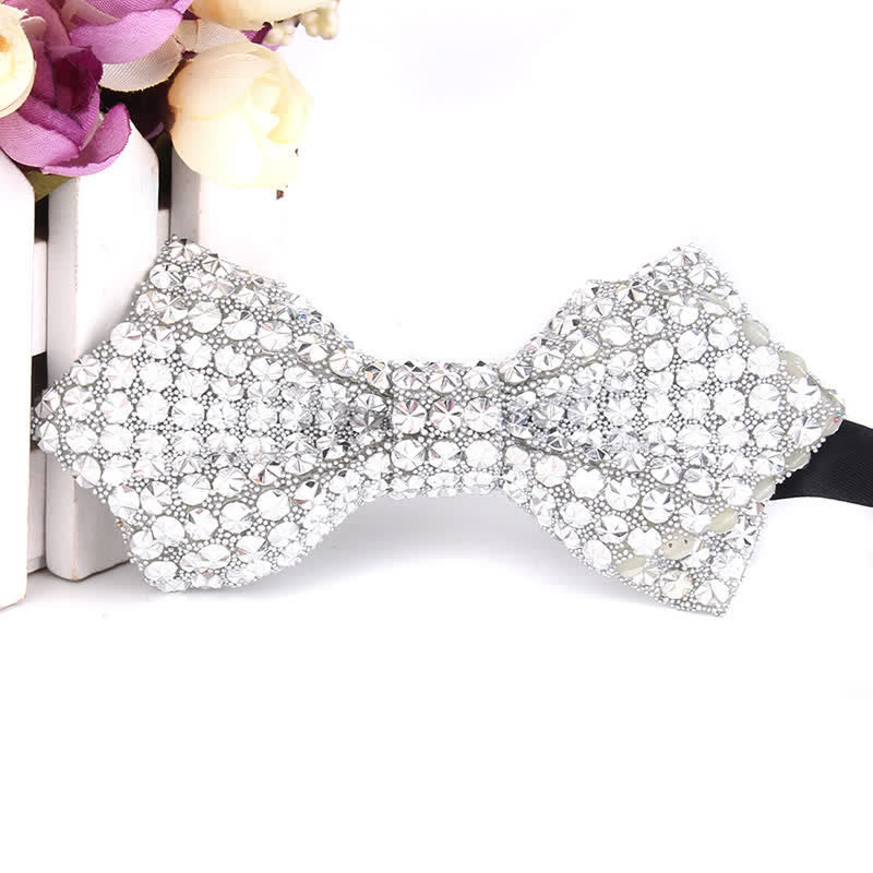 Men's Colorful Rhinestones Sequin Shining Pointed Bow Tie - Image 21