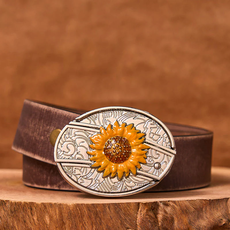 Men's Colorful Sunflower DIY Hidden Knife Western Buckle Leather Belt (Pre-Sale) - Image 7