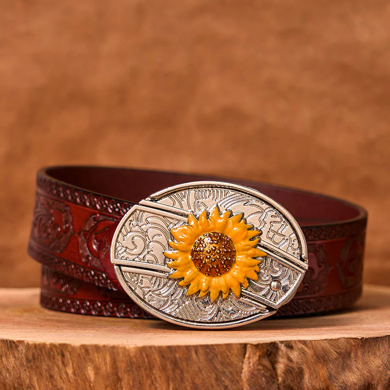 Men's Colorful Sunflower DIY Hidden Knife Western Buckle Leather Belt (Pre-Sale) - Image 8