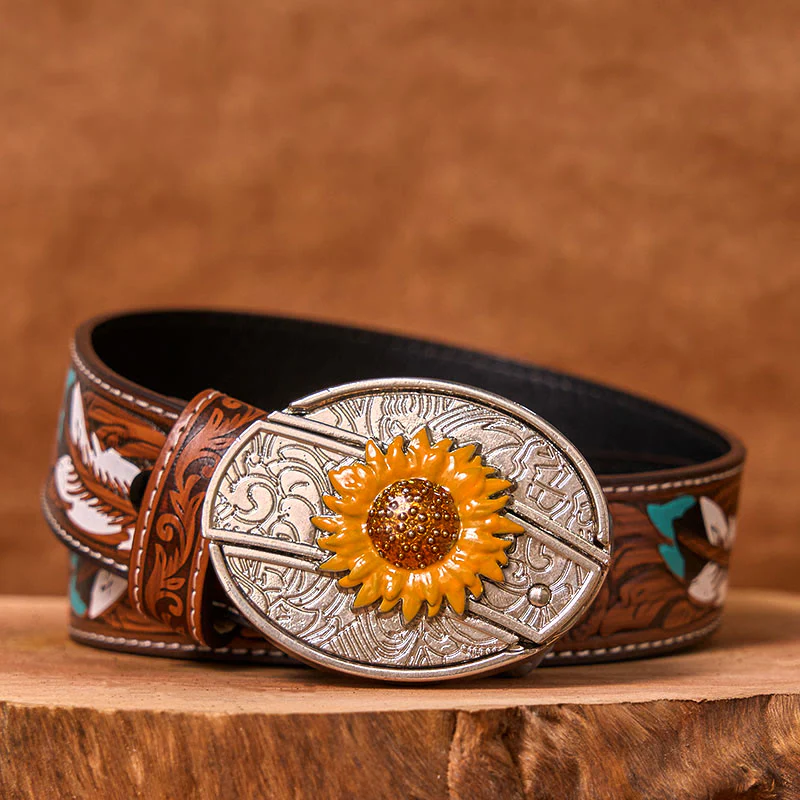 Men's Colorful Sunflower DIY Hidden Knife Western Buckle Leather Belt (Pre-Sale) - Image 9