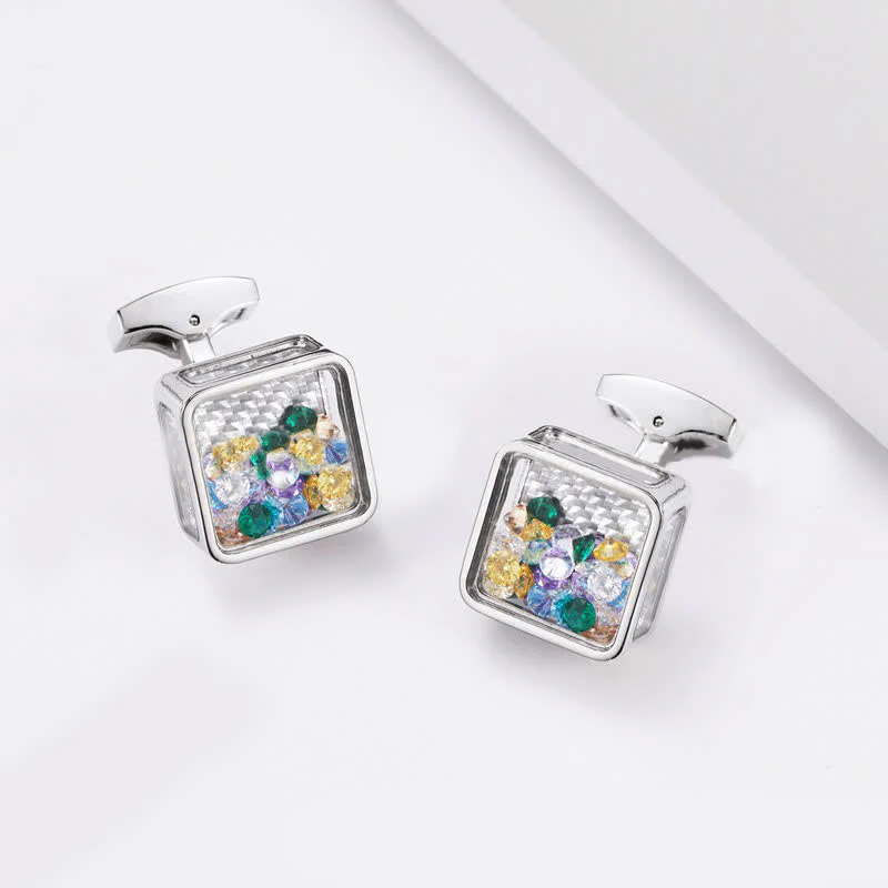 Men's Colorful Zircon Silver Square Cufflinks - Image 3