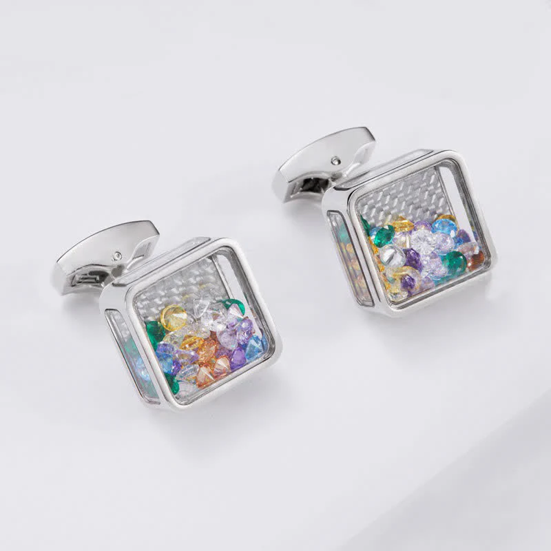 Men's Colorful Zircon Silver Square Cufflinks - Image 4