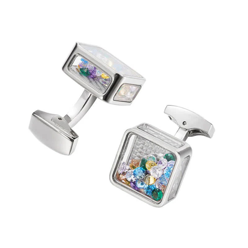 Men's Colorful Zircon Silver Square Cufflinks - Image 5
