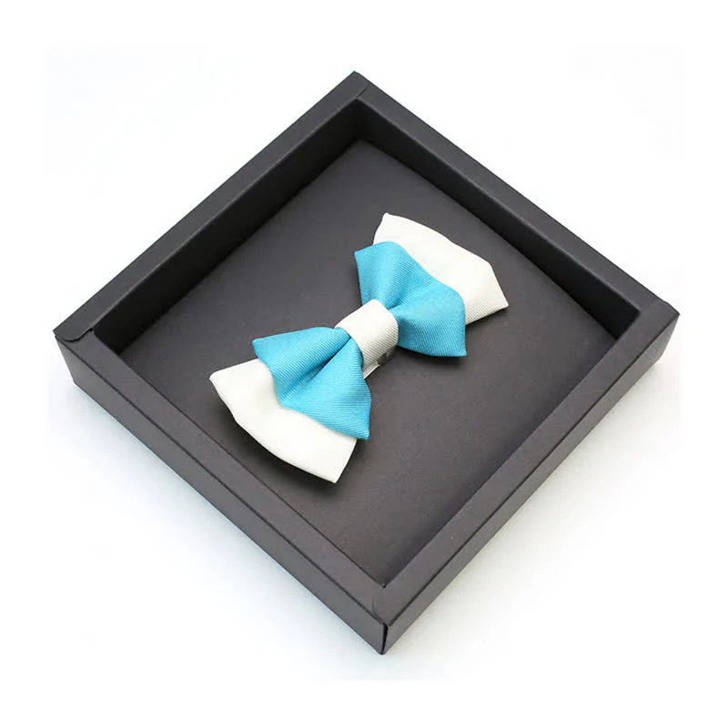 Men's Confident Sky Blue & White Double Layers Bow Tie - Image 2