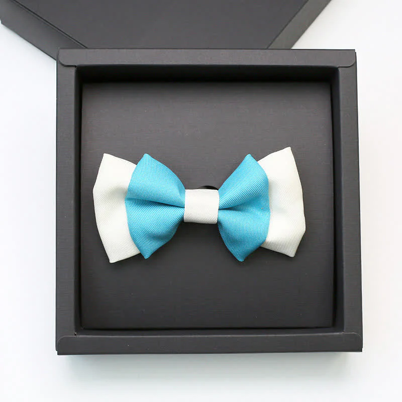 Men's Confident Sky Blue & White Double Layers Bow Tie - Image 3