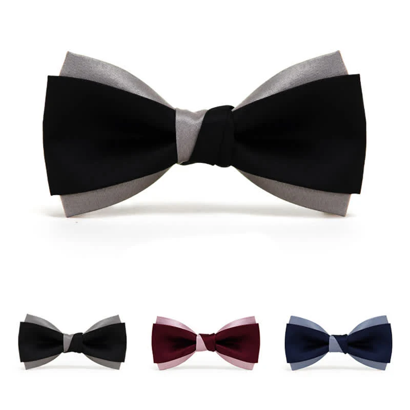 Men's Contrast Color Double Layered Bow Tie - Image 2