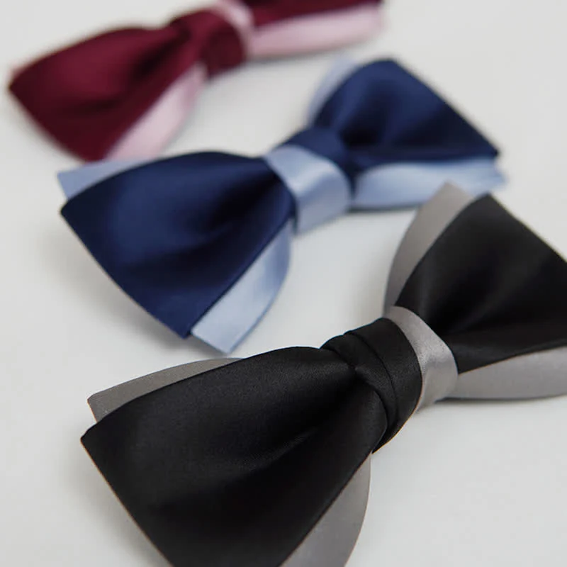 Men's Contrast Color Double Layered Bow Tie - Image 4