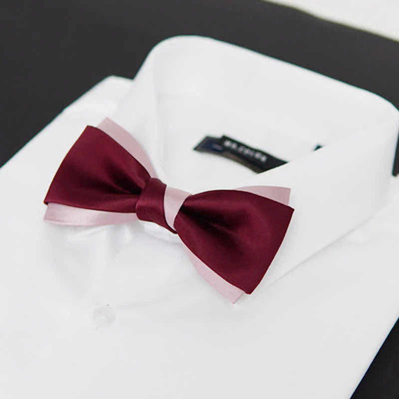 Men's Contrast Color Double Layered Bow Tie - Image 6