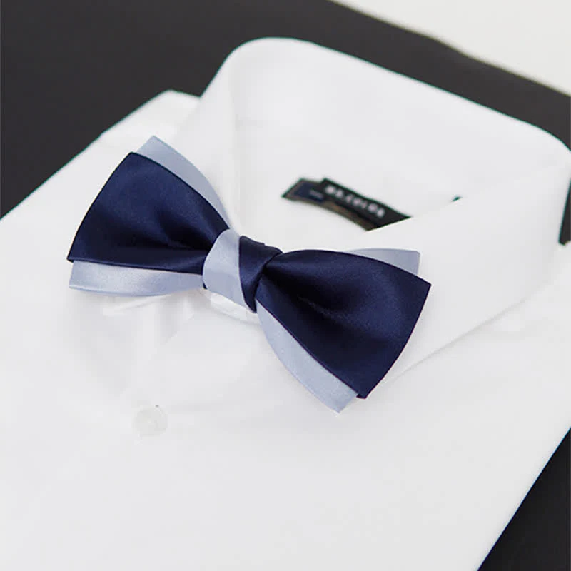 Men's Contrast Color Double Layered Bow Tie - Image 8