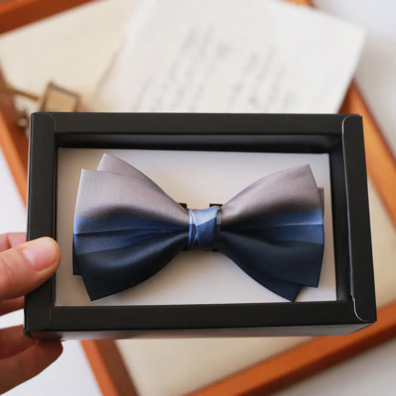 Men's Contrast Color Navy & Silver Gray Bow Tie - Image 5
