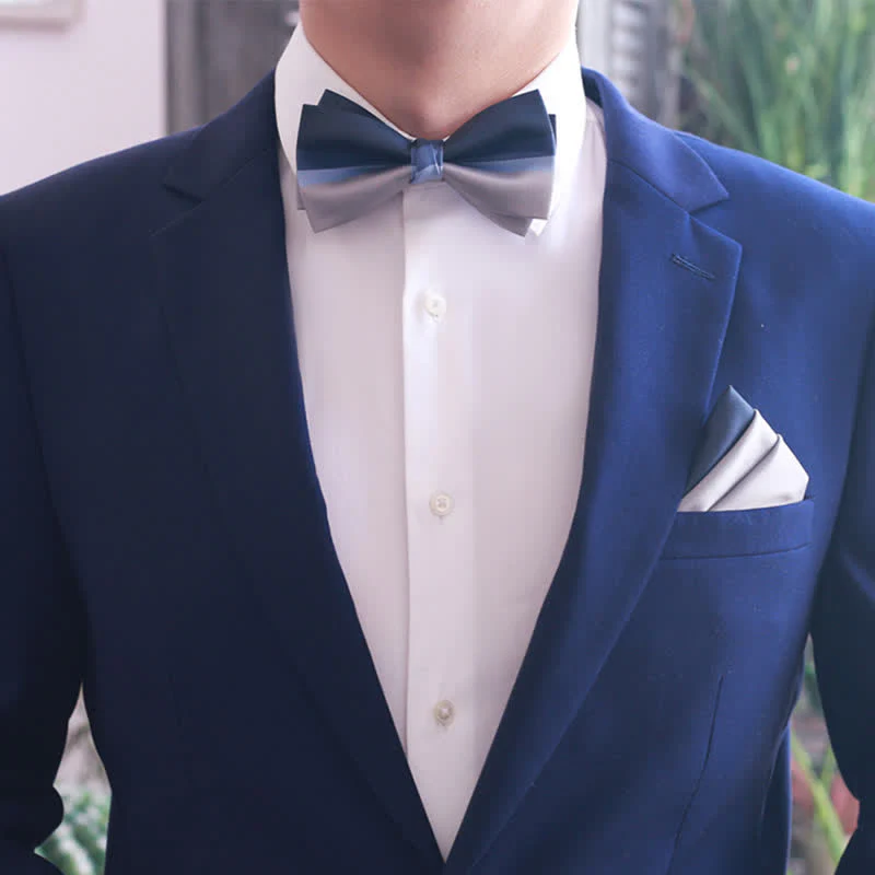Men's Contrast Color Navy & Silver Gray Bow Tie - Image 7