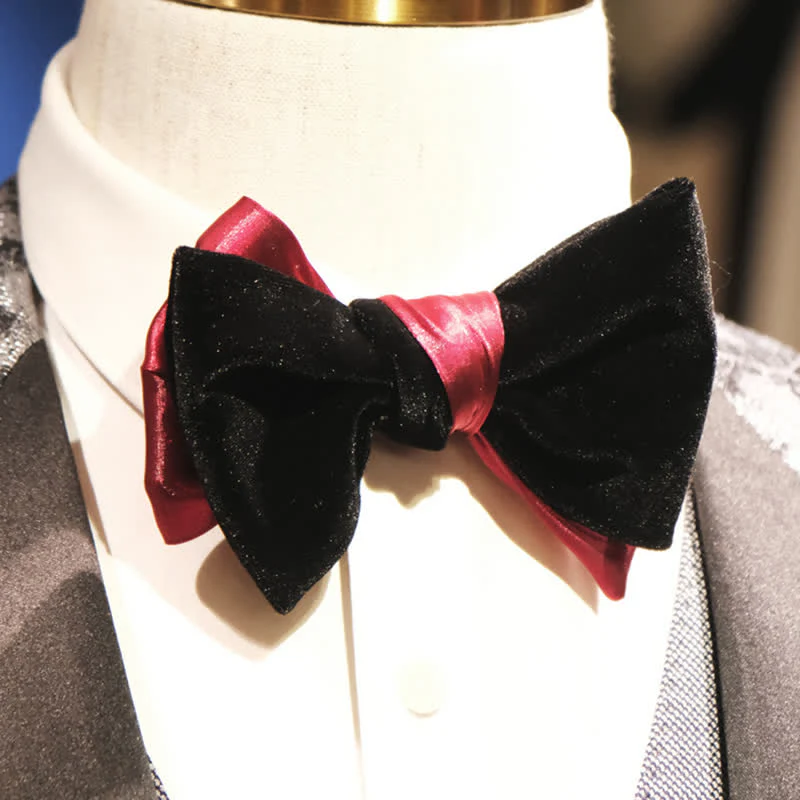 Men's Contrasting Double Colored Shining Velvet Bow Tie - Image 4
