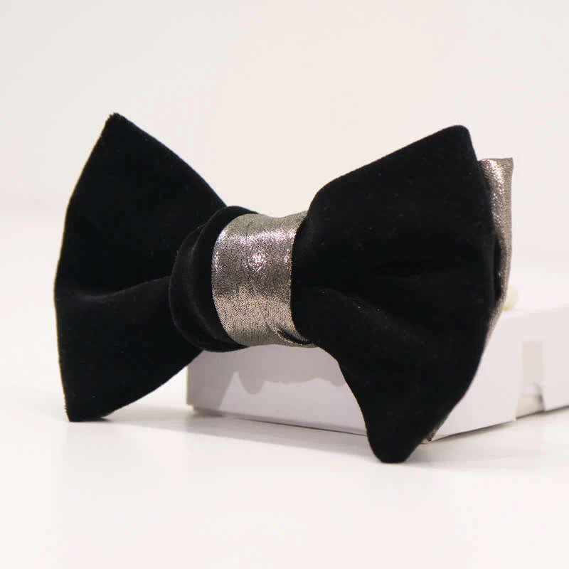 Men's Contrasting Double Colored Shining Velvet Bow Tie - Image 7