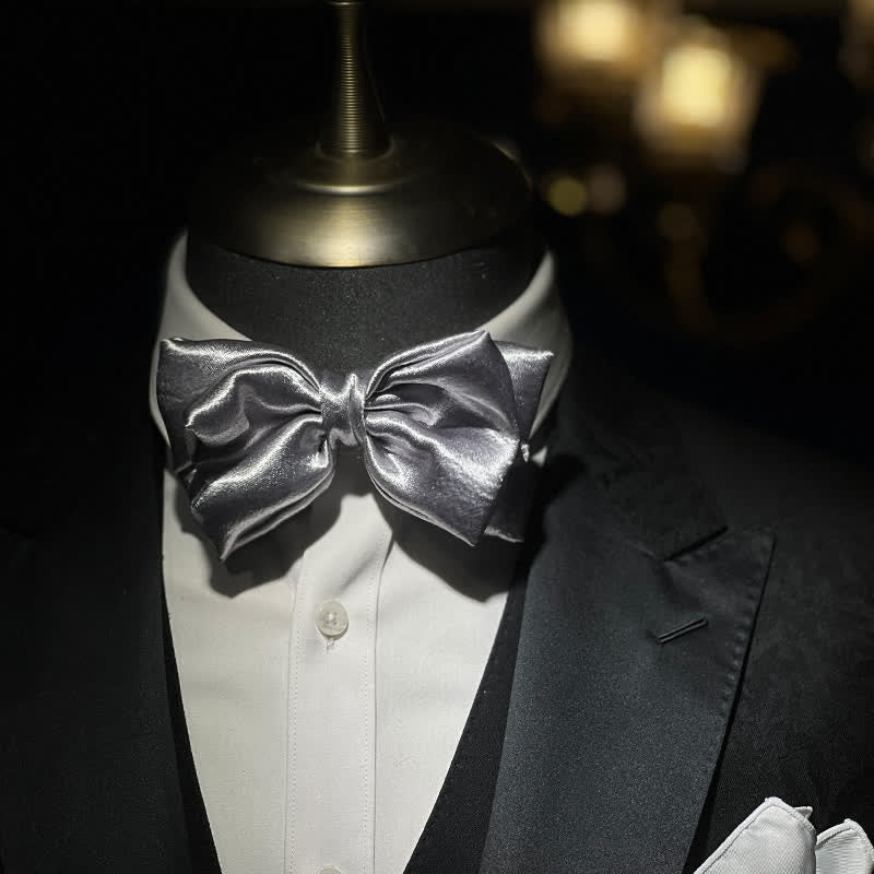 Men's Cool Future Metallic Silver Double Layers Bow Tie - Image 3