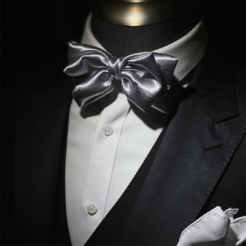 Men's Cool Future Metallic Silver Double Layers Bow Tie - Image 4